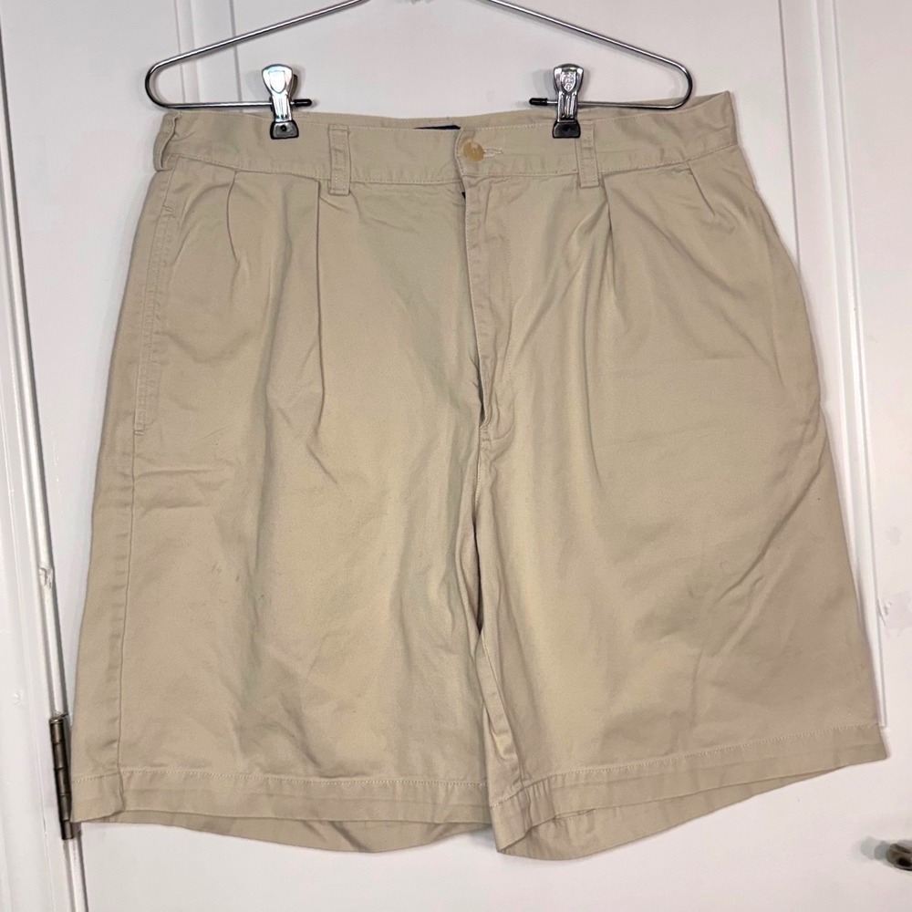 Polo Ralph Lauren Tyler Short Classic Chino Pleated Khaki Tan Cotton Mens 34